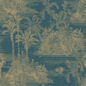 DUTCH WALLCOVERINGS Tapet Tropical mörkblå och guld - Bild 2