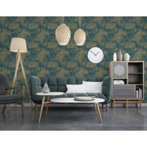 DUTCH WALLCOVERINGS Tapet Tropical mörkblå och guld - Bild 3