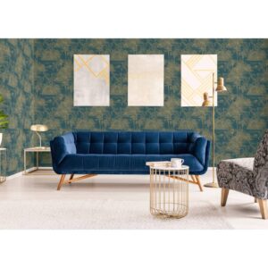 DUTCH WALLCOVERINGS Tapet Tropical mörkblå och guld - Bild 5