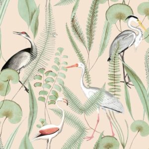 DUTCH WALLCOVERINGS Tapet Flamingo gräddvit och mintgrön - Bild 2