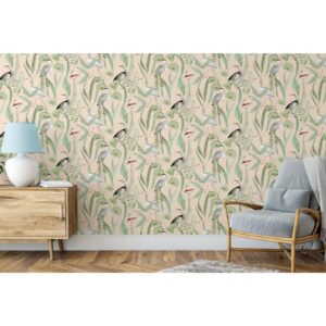 DUTCH WALLCOVERINGS Tapet Flamingo gräddvit och mintgrön - Bild 3