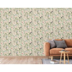 DUTCH WALLCOVERINGS Tapet Flamingo gräddvit och mintgrön - Bild 5