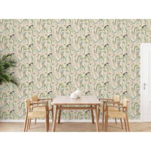 DUTCH WALLCOVERINGS Tapet Flamingo gräddvit och mintgrön - Bild 6