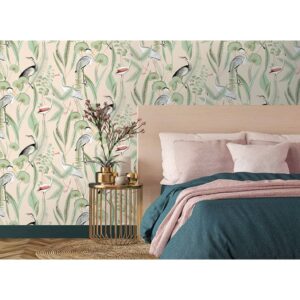 DUTCH WALLCOVERINGS Tapet Flamingo gräddvit och mintgrön - Bild 7