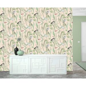 DUTCH WALLCOVERINGS Tapet Flamingo gräddvit och mintgrön - Bild 8