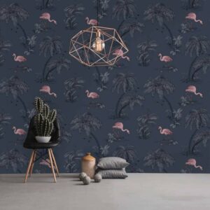 DUTCH WALLCOVERINGS Tapet flamingo petrolblå - Bild 2