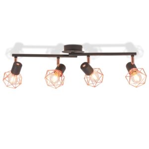 vidaXL Taklampa med 4 spotlights E14 svart och koppar - Bild 3