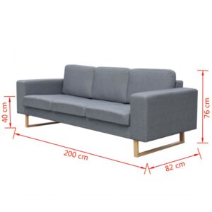 vidaXL Soffa 3-sits tyg ljusgrå - Bild 4