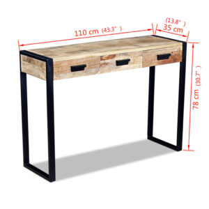 vidaXL Konsolbord med 3 lådor massivt mangoträ 110x35x78 cm - Bild 8