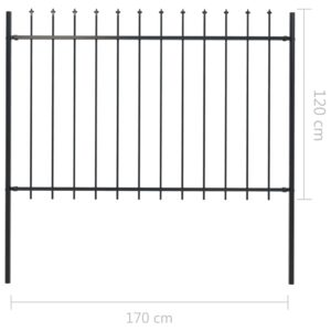 vidaXL Trädgårdsstaket med spjuttopp stål 1,7x1,2 m svart - Bild 5