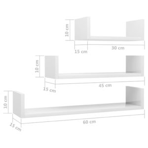 vidaXL Vägghylla 3 st högglans vit konstruerat trä - Bild 6