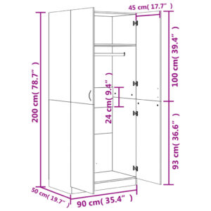 vidaXL Garderob sonoma-ek 90x52x200 cm konstruerat trä - Bild 9