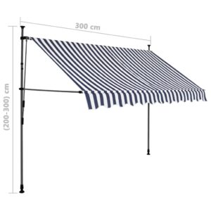 vidaXL Markis manuellt infällbar med LED 300 cm blå och vit - Bild 8