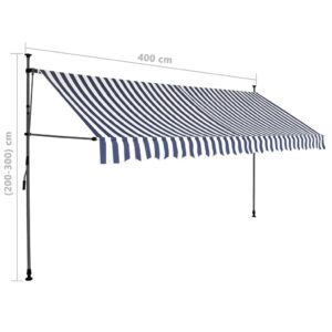 vidaXL Markis manuellt infällbar med LED 400 cm blå och vit - Bild 8