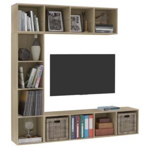 vidaXL Bokhylla/TV-bänk 3 delar set sonoma-ek 180x30x180 cm - Bild 3