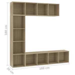 vidaXL Bokhylla/TV-bänk 3 delar set sonoma-ek 180x30x180 cm - Bild 6