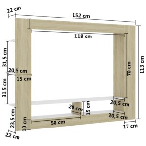 vidaXL Tv-bänk vit och sonoma-ek 152x22x113 cm konstruerat trä - Bild 6