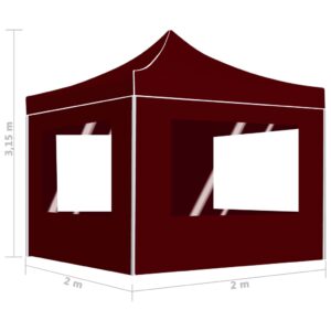 vidaXL Hopfällbart partytält med väggar aluminium 2x2 m vinröd - Bild 9