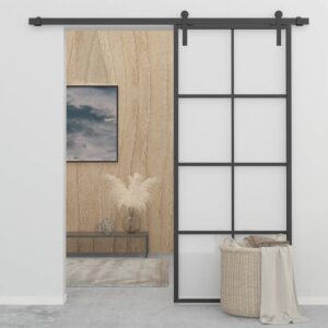 vidaXL Skjutdörr aluminium med ESG-glas 90x205 cm svart - Bild 3