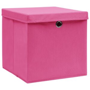 vidaXL Förvaringslådor med lock 10 st rosa 32x32x32 cm tyg - Bild 3