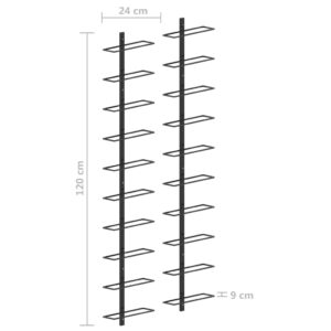 vidaXL Väggmonterat vinställ för 20 flaskor 2 st svart metall - Bild 6