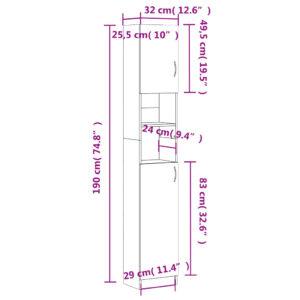 vidaXL Badrumsskåp vit 32x25,5x190 cm konstruerat trä - Bild 11