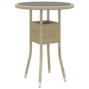 vidaXL Utebord Ø60x75 cm Härdat glas och konstrotting beige - Bild 2