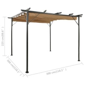 vidaXL Pergola med infällbart tak taupe 3x3 m stål 180 g/m² - Bild 6