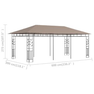 vidaXL Paviljong med myggnät 6x3x2,73 m taupe 180 g/m² - Bild 6