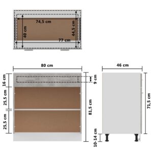 vidaXL Underskåp med låda betonggrå 80x46x81,5 cm spånskiva - Bild 10