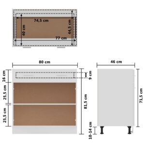 vidaXL Underskåp med låda vit högglans 80x46x81,5 cm spånskiva - Bild 10