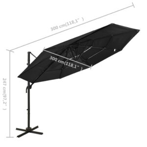 vidaXL Trädgårdsparasoll med ventilation och stång svart 3x3 m - Bild 8