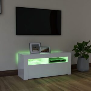 vidaXL TV-bänk med LED-belysning vit högglans 90x35x40 cm - Bild 4