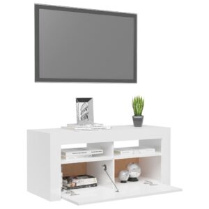 vidaXL TV-bänk med LED-belysning vit högglans 90x35x40 cm - Bild 6