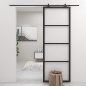 vidaXL Skjutdörr aluminium med ESG-glas 76x205 cm svart - Bild 3