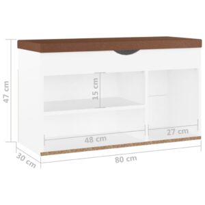 vidaXL Skobänk med dyna vit 80x30x47 cm spånskiva - Bild 8