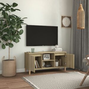 vidaXL TV-bänk med massiva ben sonoma-ek 103,5x35x50 cm - Bild 3