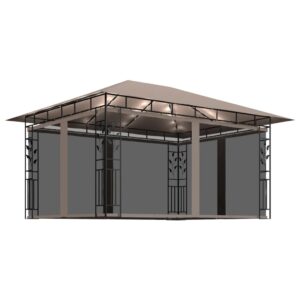 vidaXL Paviljong myggnät och ljusslinga LED 4x3x2,73 m taupe 180 g/m² - Bild 2