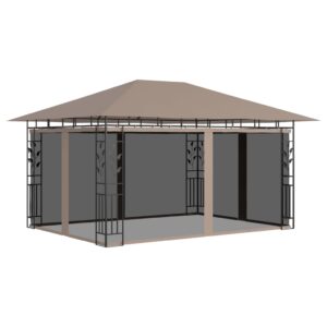 vidaXL Paviljong myggnät och ljusslinga LED 4x3x2,73 m taupe 180 g/m² - Bild 3