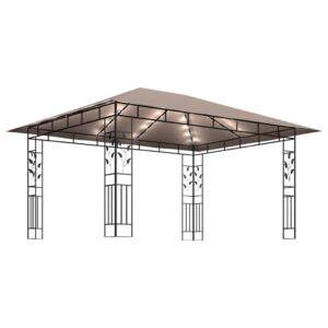 vidaXL Paviljong myggnät och ljusslinga LED 4x3x2,73 m taupe 180 g/m² - Bild 4