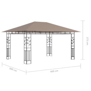 vidaXL Paviljong myggnät och ljusslinga LED 4x3x2,73 m taupe 180 g/m² - Bild 11