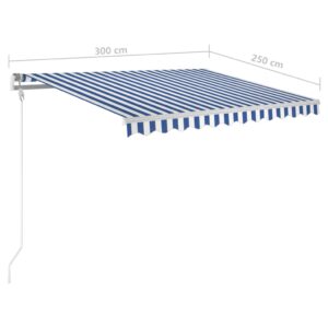 vidaXL Markis med stolpar manuellt infällbar 3x2,5 m blå och vit - Bild 10