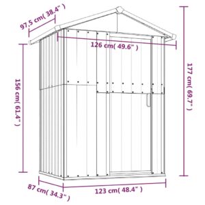 vidaXL Trädgårdsskjul grå 126x97,5x177 cm galvaniserat stål - Bild 7