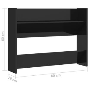 vidaXL Väggmonterat skoställ svart högglans 80x18x60 cm spånskiva - Bild 6