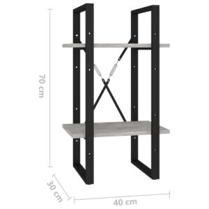 vidaXL Bokhylla 2 hyllor betonggrå 40x30x70 cm konstruerat trä - Bild 7