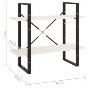 vidaXL Bokhylla 2 hyllplan vit 80x30x70 cm massiv furu - Bild 8