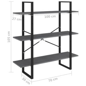 vidaXL Bokhylla 3 hyllplan grå 100x30x105 cm massiv furu - Bild 7