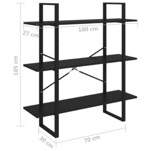 vidaXL Bokhylla 3 hyllplan svart 100x30x105 cm massiv furu - Bild 7