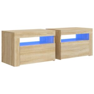 vidaXL Sängbord 2 st med LED-belysning Sonoma ek 60x35x40 cm - Bild 2