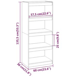 vidaXL Bokhylla/rumsavdelare grå 60x30x135,5 cm massiv furu - Bild 8